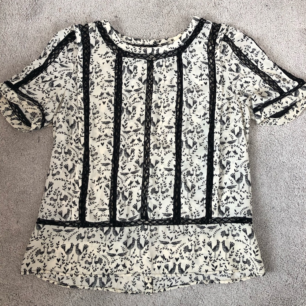 Anthropologie silk and crocheted top